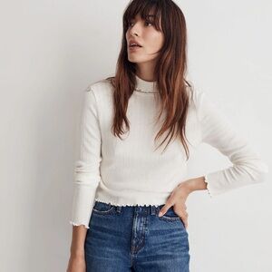 Madewell NWT Cropped Long Sleeve Scalloped Turtleneck Shirt Size Small